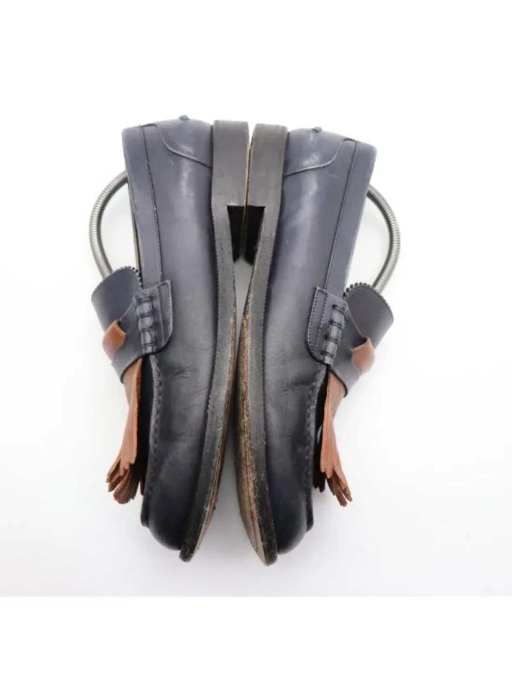 Burberry Kiltie Bedmoore Fringe Men’s EU 44 Leather Loafers Navy/ Brown Italy - Picture 8 of 14